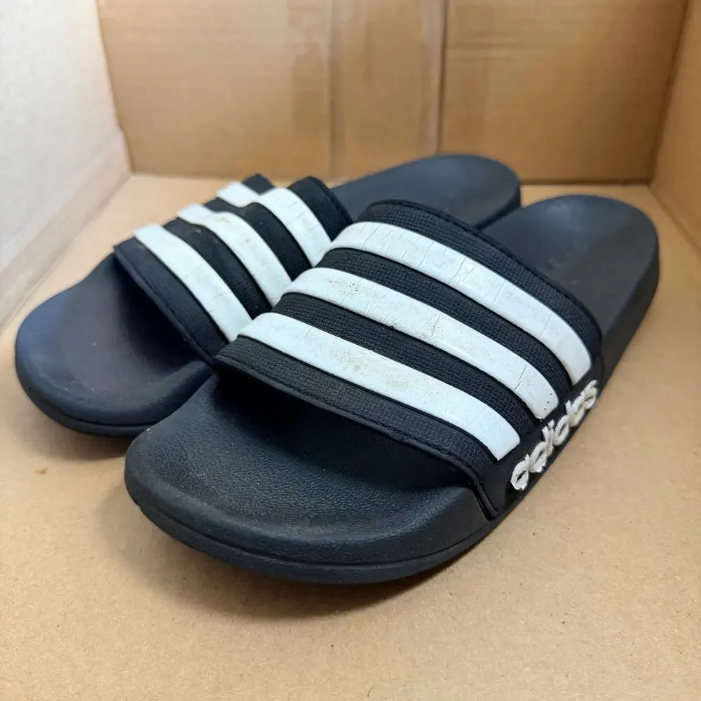 Adidas Unisex Kids Youth Athletic Slides Sandals Shoes Black White Size 5